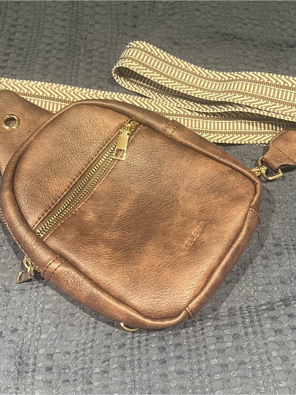 Small Brown Leather Crossbody Bag with Gold Hardware